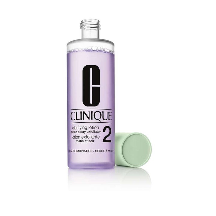 Clinique 3-Step Skincare System Clarifying Lotion 2 450 ml eksfolierende ansiktsvann i lilla flaske med åpen kork