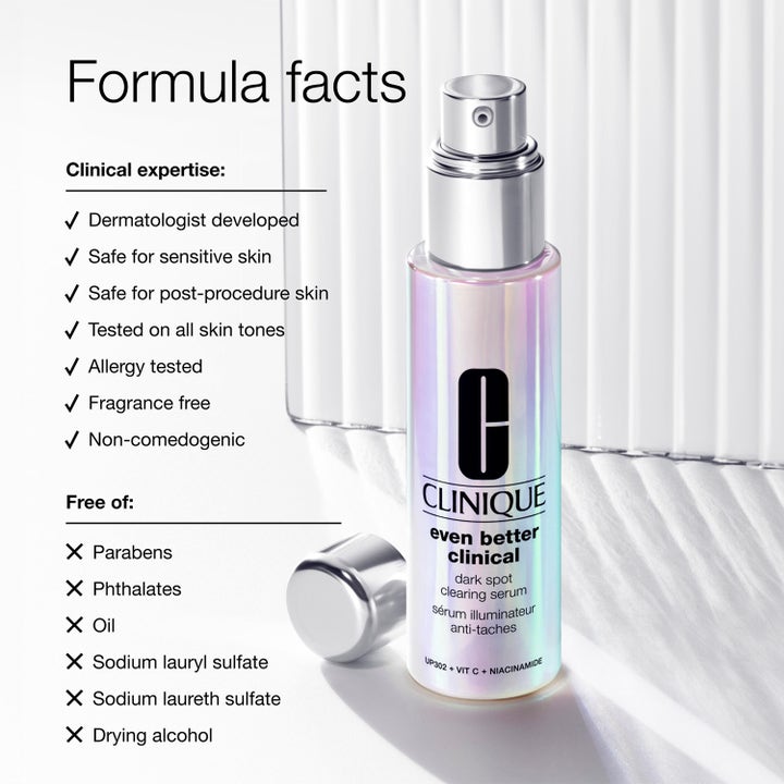 Clinique Even Better Clinical Serum 50 ml mot mørke flekker i iriserende flaske med pumpe og sølvkork