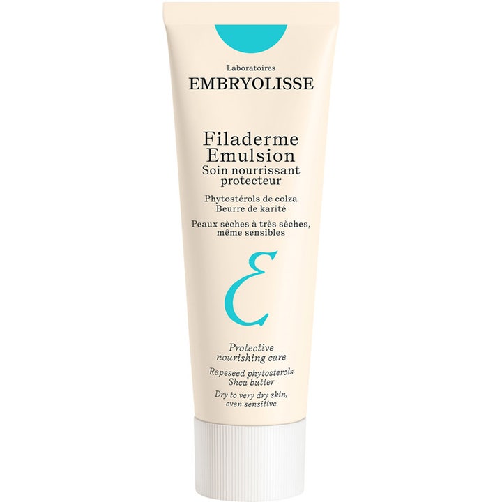 Embryolisse Filaderme Emulsion nærende ansiktskrem med sheasmør i beige tube med stor blå logo og hvit kork