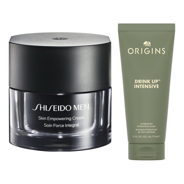 Shiseido Men Skin Empowering Cream og Origins Drink Up Intensive nattmaske i krukke og tube