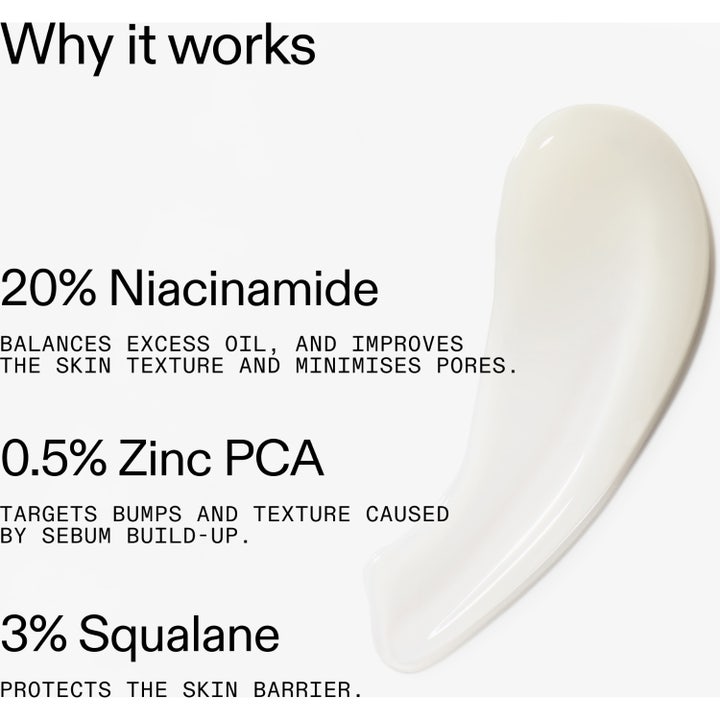 The INKEY List Niacinamide Serum 30 ml balanserer huden med 20% niacinamid og sink vist med kremet hvit tekstur