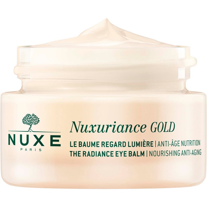 Nuxe Nuxuriance Gold 15 ml anti-aging øyekrem i glasskrukke med fyldig tekstur som gir huden glød