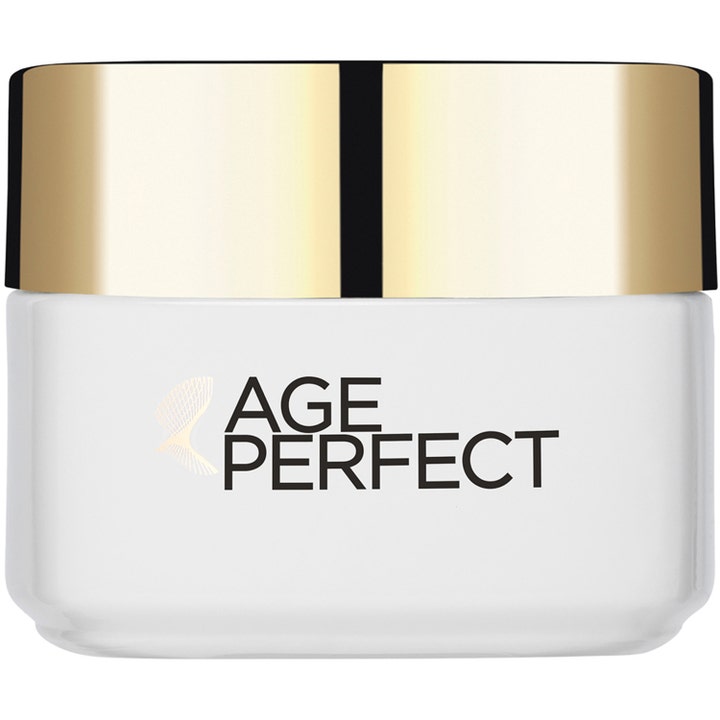 L'Oréal Paris Age Perfect 50 ml anti-age ansiktskrem som styrker huden i hvit krukke med skinnende gullokk