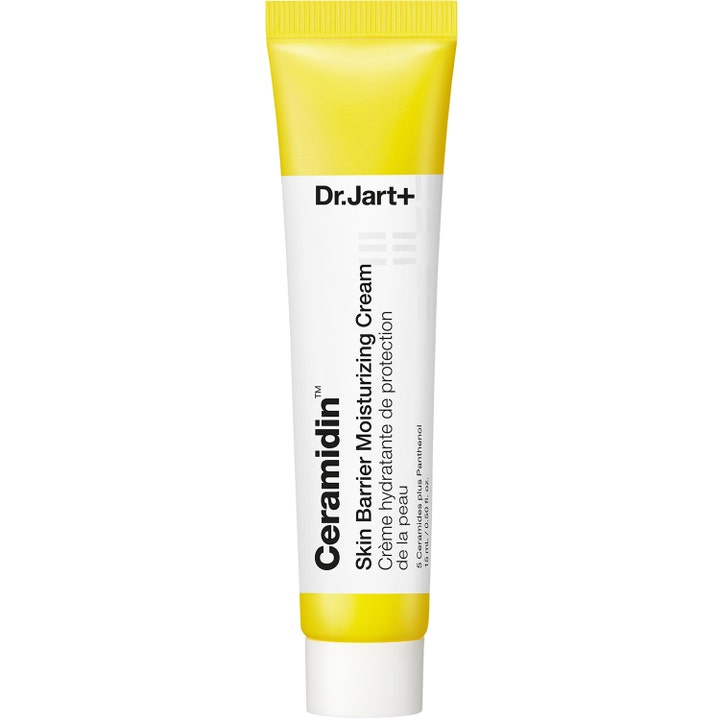Dr. Jart+ Ceramidin Skin Barrier Moisturizing Cream 15 ml styrkende ansiktskrem i gul og hvit tube.