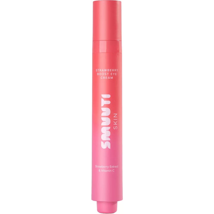 Smuuti Skin Strawberry Boost Eye Cream 15ml opplysende øyekrem som gir glød i en slank knallrosa tube.
