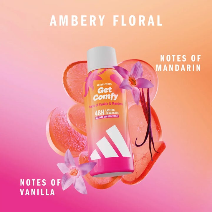 Adidas Vibes Get Comfy 150 ml deospray gir ambery floral duft vist med mandarin og vaniljeblomster