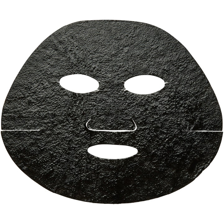 Garnier Pure Charcoal Black Algae Sheet Mask 28 g rensende ansiktsmaske som en utfoldet svart teksturert maske