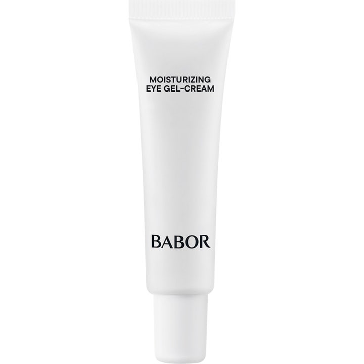 Babor Skinovage Moisturizing Eye Gel-Cream 15 ml fuktighetsgivende øyekrem i hvit tube med blå tekst og hvit kork.