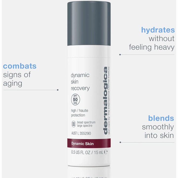 Dermalogica Dynamic Skin Recovery 15 ml ansiktskrem med SPF 50 i hvit pumpeflaske som motvirker aldringstegn