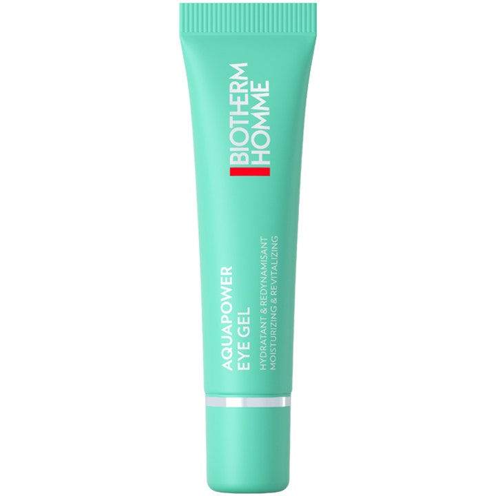 Biotherm Homme Aquapower Eye Gel 15 ml revitaliserende øyegel som gir fuktighet i en turkis tube med sølvdetaljer