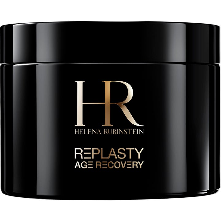 Helena Rubinstein Re-Plasty Age Recovery gjenoppbyggende nattkrem i en luksuriøs sort glanset krukke med gullskrift.