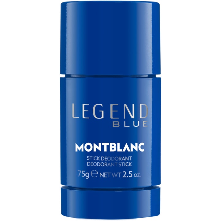 Montblanc Legend Blue 75g deodorant stick gir friskhet i en dyp blå hylse med sølvfarget tekst.