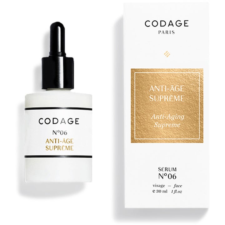 Codage Anti-Age Supreme N°06 30 ml ansiktsserum mot aldringstegn i hvit frostet flaske med pipette og gulleske.