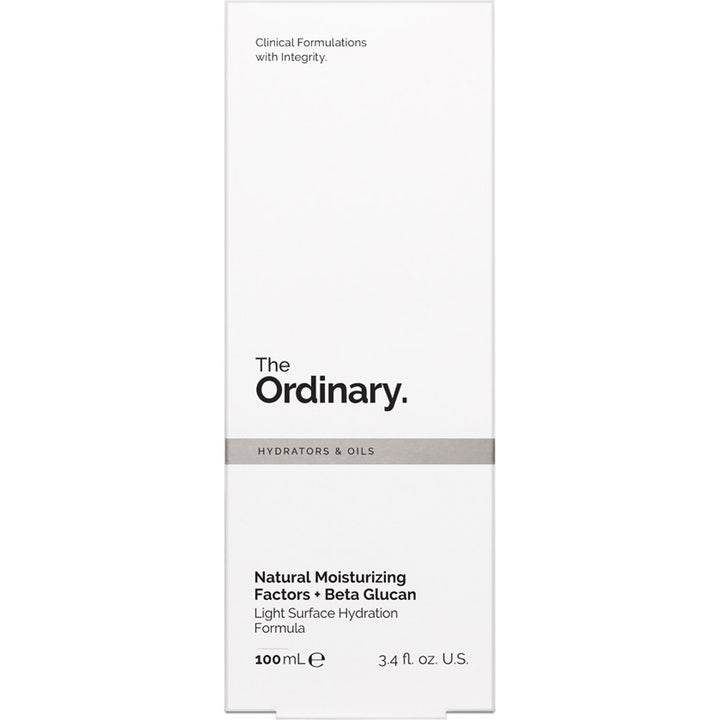 The Ordinary Natural Moisturizing Factors + Beta Glucan 100 ml fuktighetsgivende dagkrem i hvit eske.