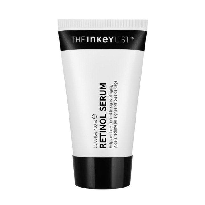 The INKEY List Retinol Serum 30ml antialdringsserum som reduserer aldringstegn i en hvit tube med svart kork.