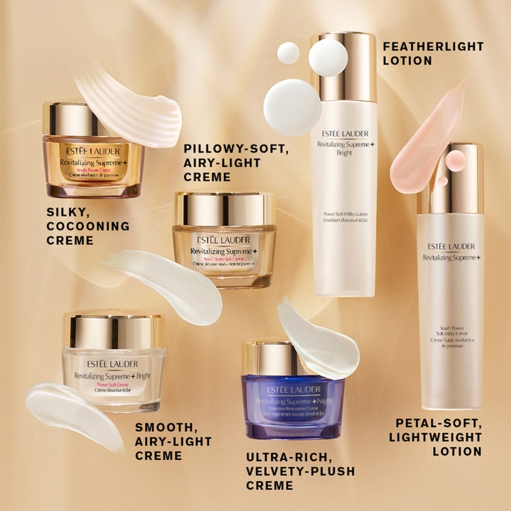 Estée Lauder Revitalizing Supreme + Night Cream 50 ml nattkrem i lilla krukke med fyldig teksturprøve