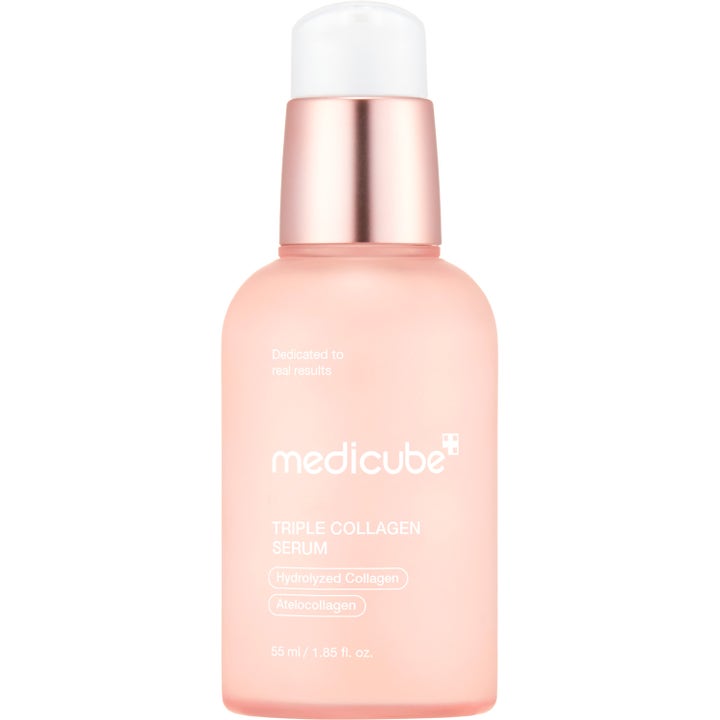 Medicube Triple Collagen Serum 55 ml fuktighetsgivende ansiktsserum i ferskenfarget glassflaske med pumpe