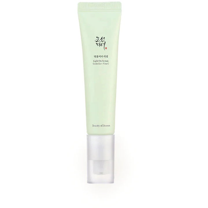 Beauty of Joseon Light On Serum Centella + Vita C 30ml glødgivende ansiktsserum i en mintgrønn tube med klar kork
