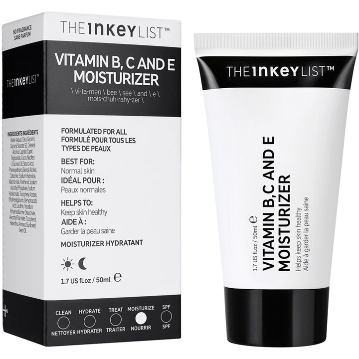 The INKEY List Vitamin B, C and E Moisturizer 50 ml fuktighetskrem for sunn hud i hvit tube og eske