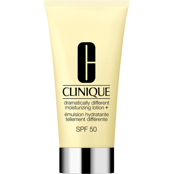 Clinique Dramatically Different Moisturizing Lotion+ fuktighetsgivende ansiktskrem med SPF 50 i gul tube med sølvkork