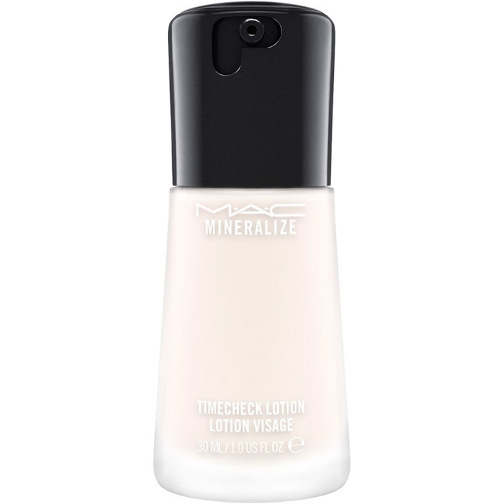 MAC Mineralize Timecheck Lotion 30 ml fuktighetsgivende ansiktskrem i frostet glassflaske med svart pumpehylse