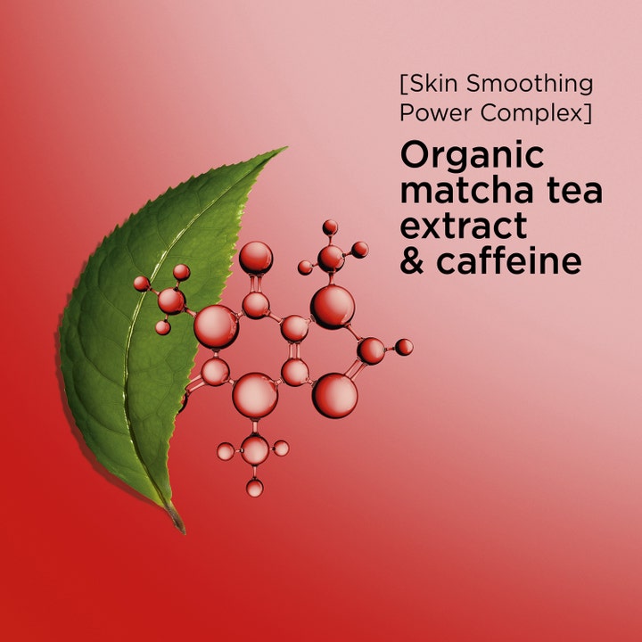Clarins Body Fit Active Skin Smoothing Expert 200 ml hudpleie med grønt matcha-blad og rød molekyl av koffein