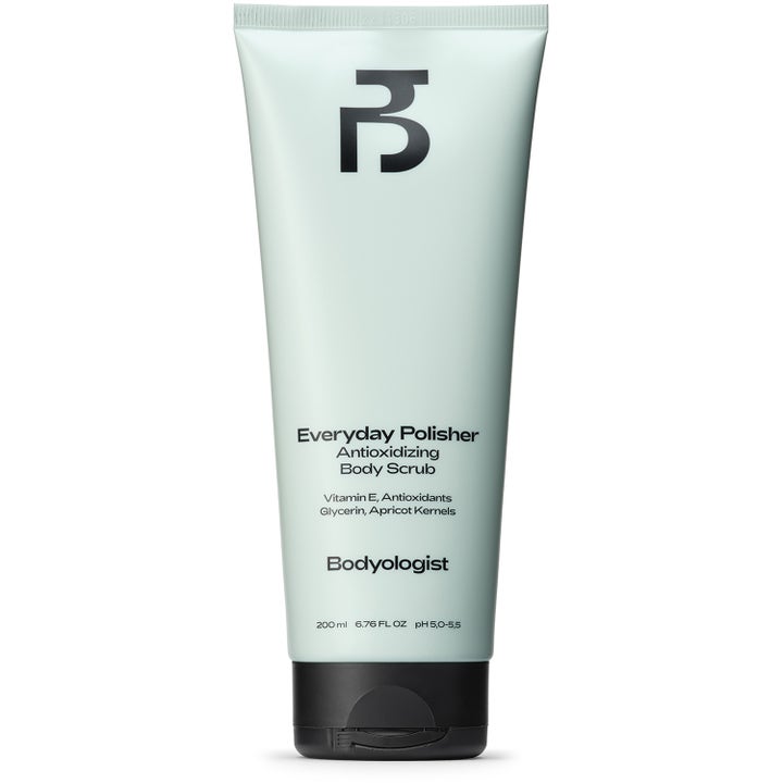 Bodyologist Everyday Polisher 200 ml eksfolierende kroppsskrubb med antioksidanter i en mintgrønn tube med sort kork.