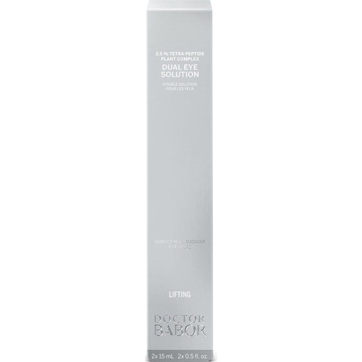 Babor Dual Eye Solution 30 ml lifting øyekrem i sølvfarget eske med 2,5 % tetra-peptide plant complex.