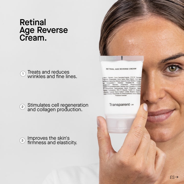 Transparent Lab Retinal Age Reverse Cream 50 ml ansiktskrem holdes av kvinne og reduserer rynker