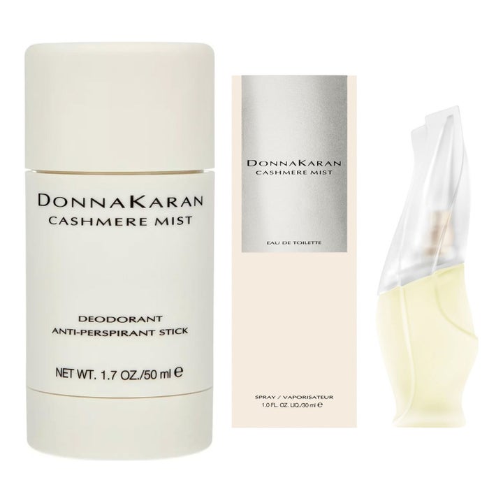 Donna Karan Cashmere Mist 50 ml deodorant og eau de toilette i en skulpturell hvit flaske med tilhørende eske
