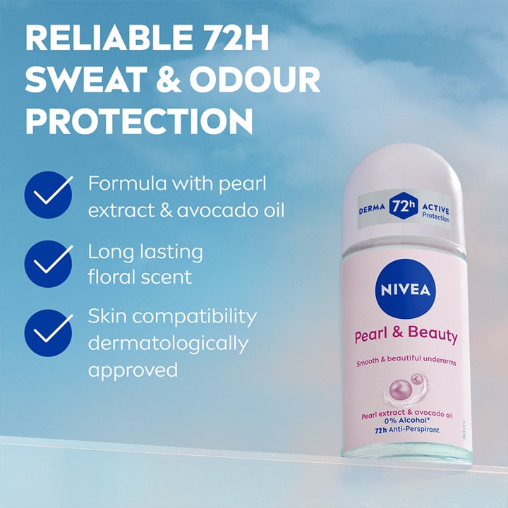 NIVEA Pearl & Beauty 50 ml roll-on deodorant med perleekstrakt og 72 timers beskyttelse mot svette og lukt