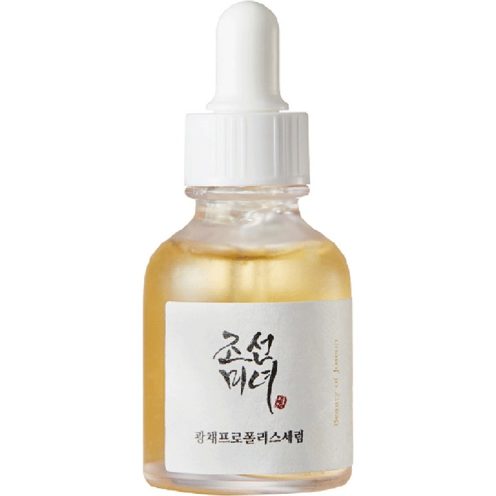 Beauty of Joseon Glow Serum 30ml beroligende ansiktsserum i glassflaske med hvit pipette og gyllent innhold.