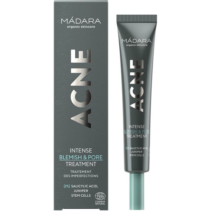 MÁDARA Acne Intense Blemish & Pore Treatment 20 ml spot treatment i grå tube og eske med salisylsyre.