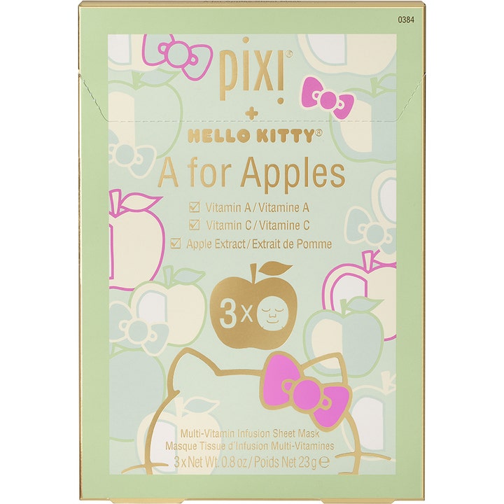 Pixi Hello Kitty A for Apples 3-pack sheetmasker med vitamin A og C i lysegrønn eske med gullkant