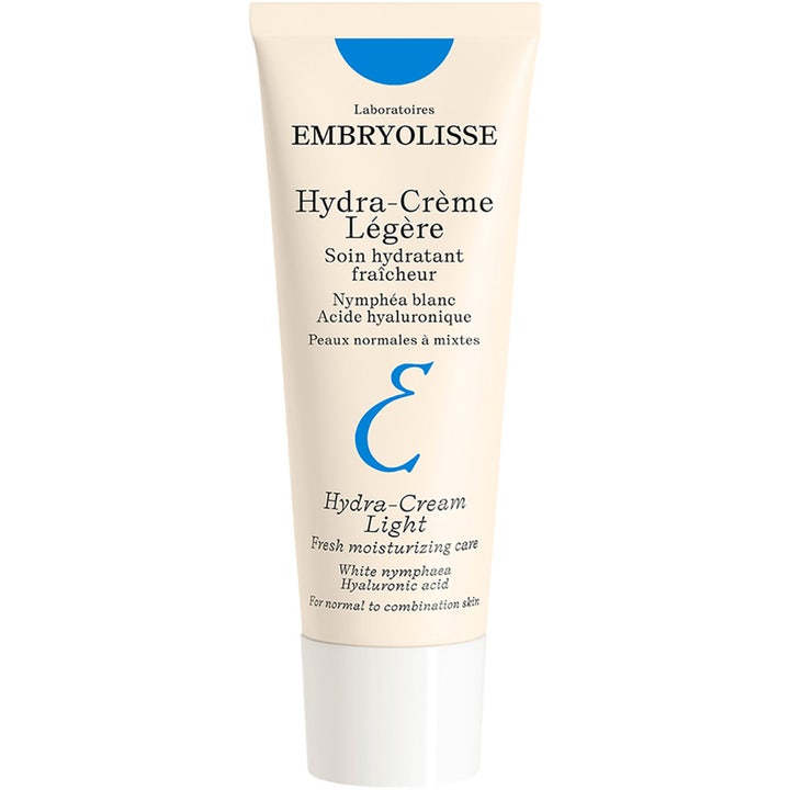 Embryolisse Hydra-Crème Légère fuktighetsgivende ansiktskrem med hyaluronsyre i hvit plasttube med blå detaljer.