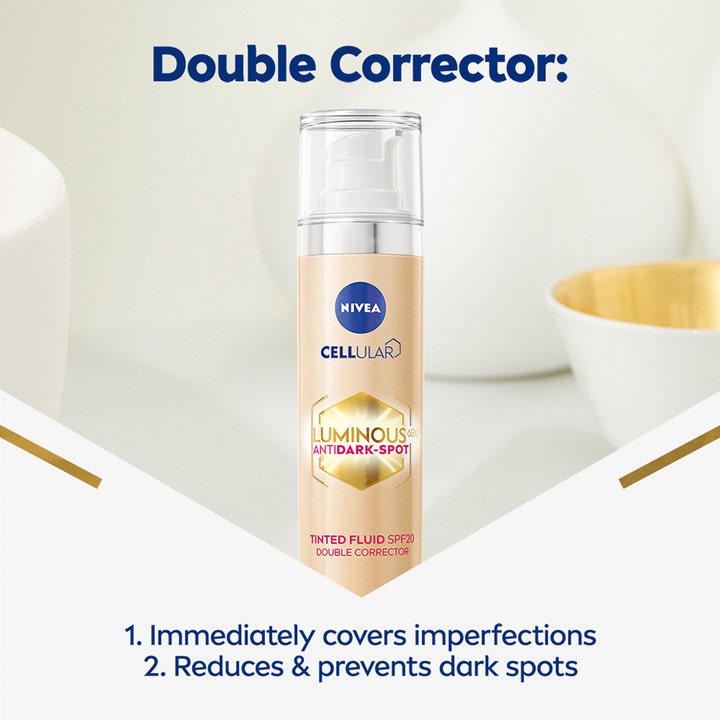 NIVEA Luminous 630 Tinted Fluid 40 ml farget dagkrem mot mørke flekker i pumpeflaske med SPF 20