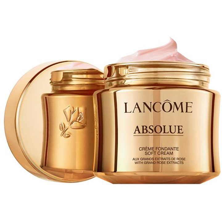 Lancôme Absolue Light Cream 60 ml pleiende dagkrem i luksuriøs gullkrukke med silkemyk rosa tekstur.