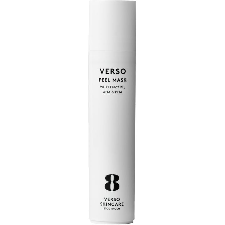 Verso Peel Mask 50 ml eksfolierende ansiktsmaske i hvit sylinderformet beholder med sort tekst