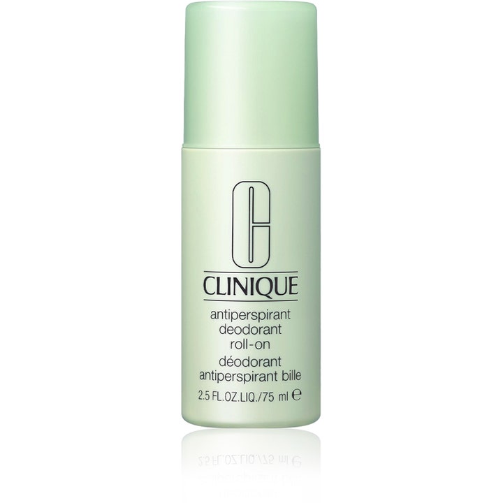 Clinique Antiperspirant Deodorant Roll-on 75 ml beskytter mot svette i en lysegrønn sylindrisk plastflaske