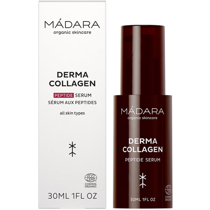 MÁDARA Derma Collagen Peptide Serum 30 ml ansiktsserum i mørkebrun pumpeflaske med hvit ytteremballasje
