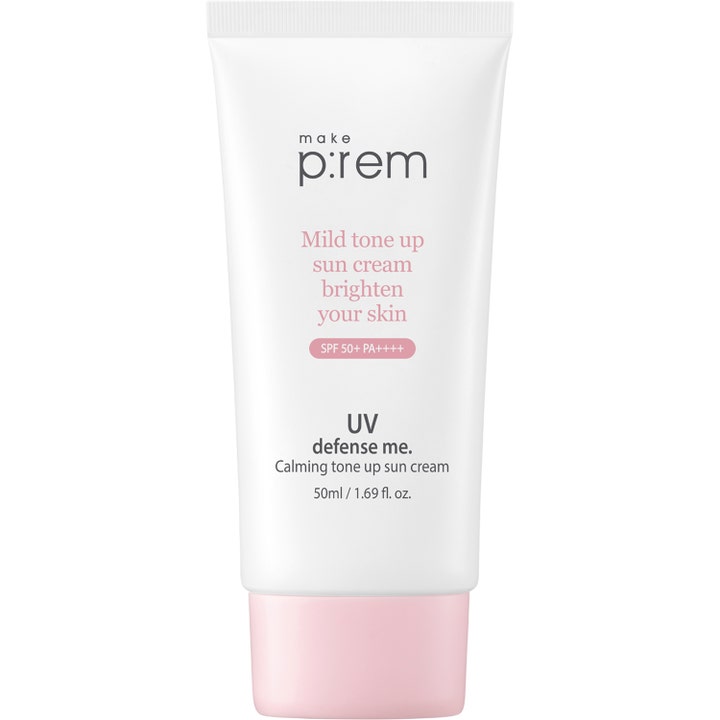 make p:rem UV defense me. Calming tone up sun cream 50ml beroligende solkrem i hvit plasttube med rosa kork