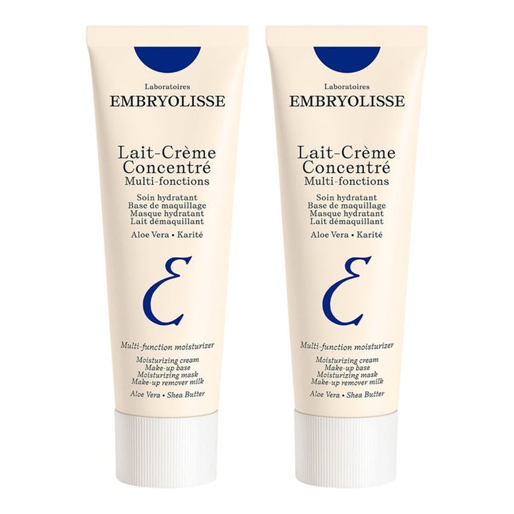 Embryolisse Lait-Crème Concentré fuktighetskrem og primer i to beige tuber med blå detaljer og hvite korker