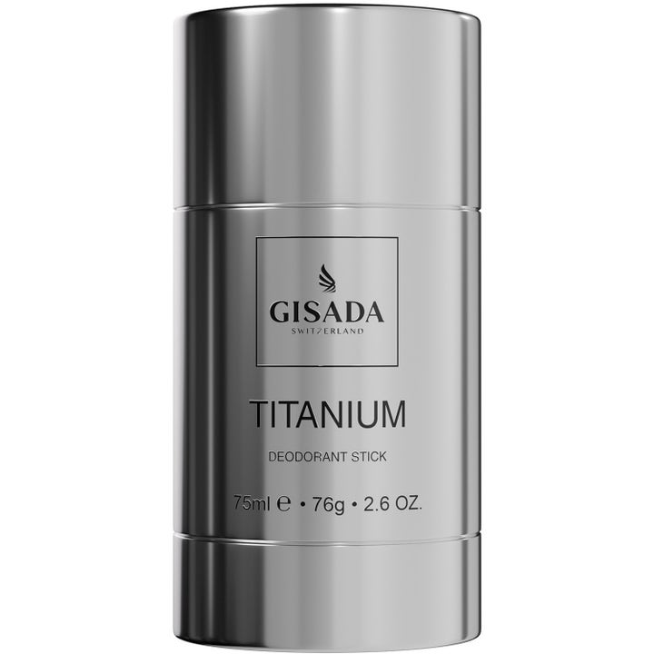 Gisada Titanium Deodorant Stick 75 ml herredeodorant i en elegant sølvfarget metallisk hylse som gir frisk duft.