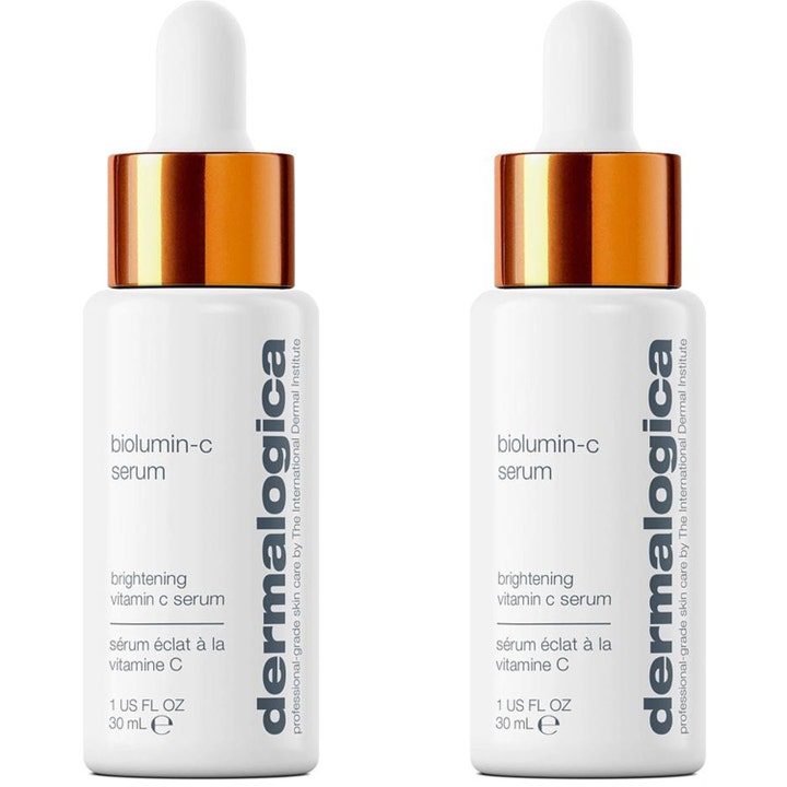 Dermalogica Biolumin-C Serum 30 ml glødgivende vitamin C serum i to hvite flasker med oransje metalliske korker