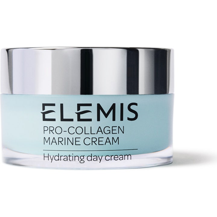 Elemis Pro-Collagen Marine Cream 50 ml fuktighetsgivende anti-aging dagkrem i lyseblå krukke med sølvlokk.