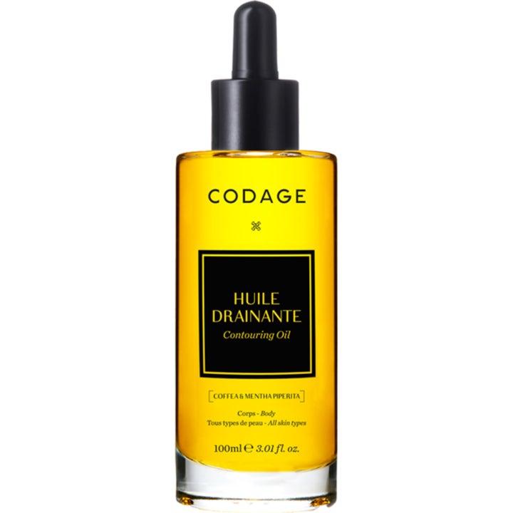 Codage Huile Drainante 100 ml drenerende kroppsolje i glassflaske med sort pipette og gul olje