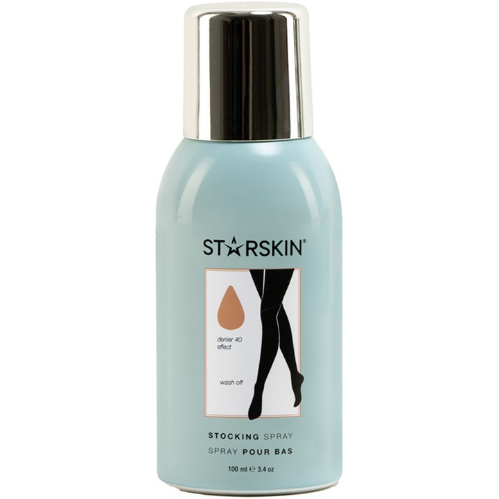 Starskin Stocking Spray Color 40 100 ml selvbruning gir silkemyke ben i lyseblå sprayflaske med sølvlokk