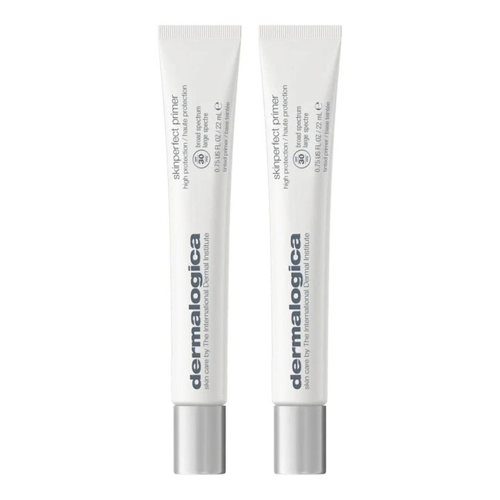 Dermalogica Skinperfect Primer SPF30 22 ml utjevnende ansiktsprimer i to hvite tuber med sølvfargede korker.