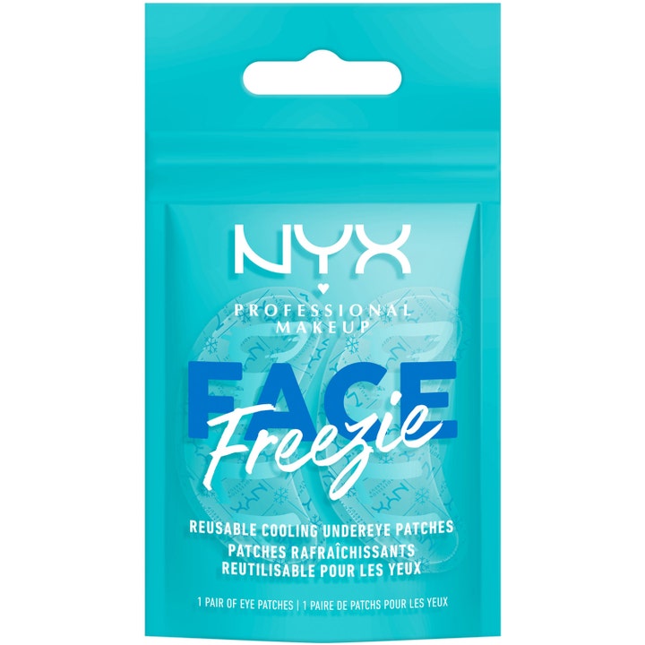 NYX Face Freezie 1 par kjølende øyepatcher som demper hevelser i en turkis gjenlukkbar pose.