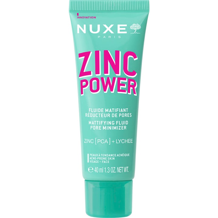 Nuxe Zinc Power 40 ml matterende ansiktskrem for uren hud i en turkis tube med hvit og rosa tekst